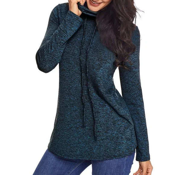 Heather Blue Cozy Cowl Neck Drawstring Sweatshirt - Picture 4 of 6